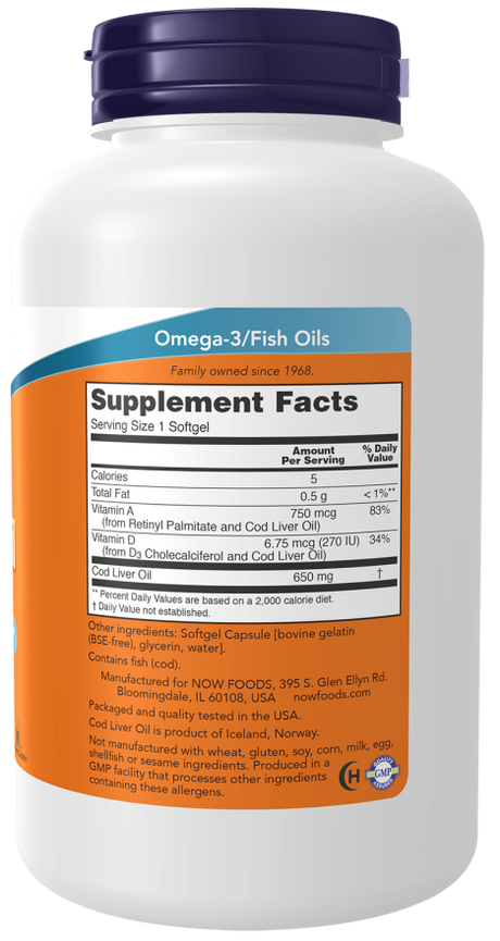Now COD LIVER OIL 650MG  250 SGELS