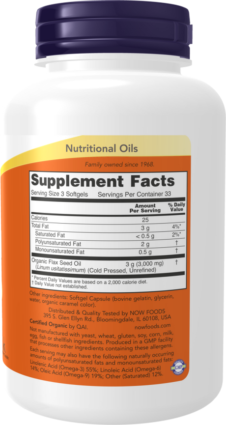 Now FLAX OIL ORGANIC 1000mg  100 SGELS