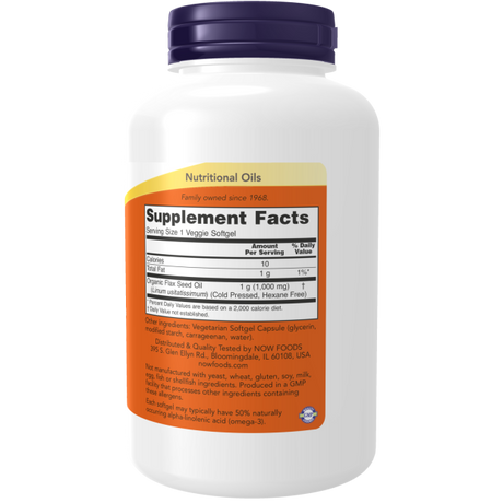 Now FLAX OIL ORG 1000mg  120 VGELS