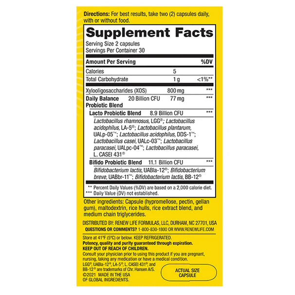 Renew Life DAILY BALANCE PROBIOTICS + PREBIOTICS 60 CT