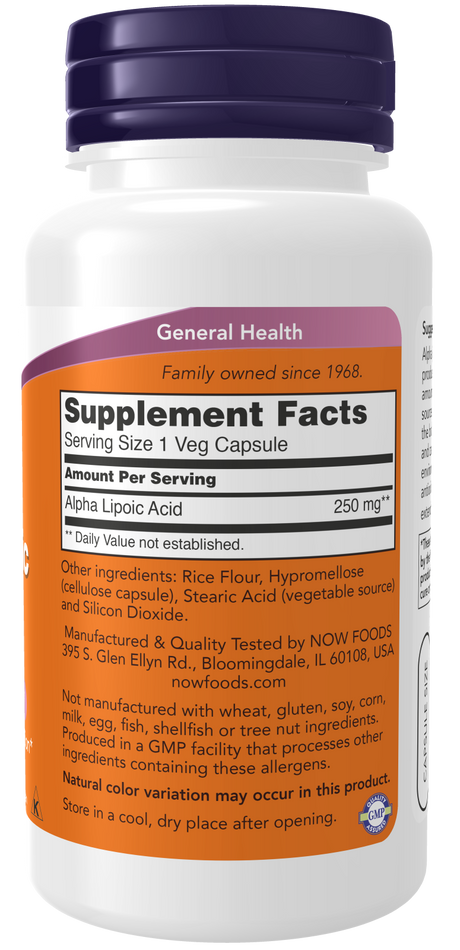 Now ALPHA LIPOIC ACID 250mg  120 VCAPS