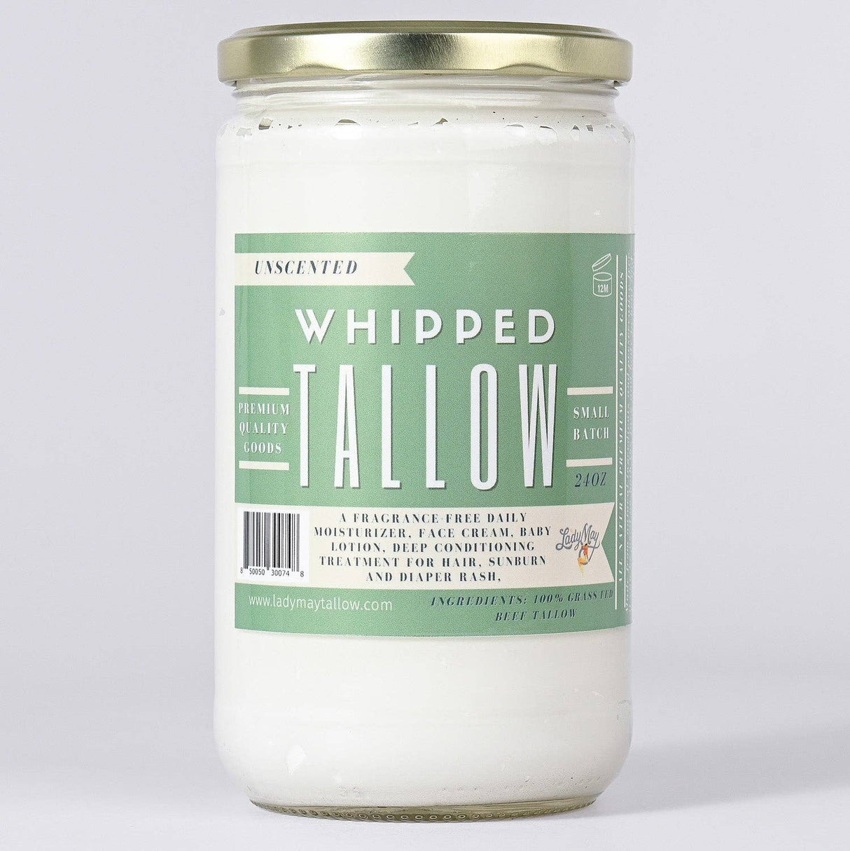 Unscented Whipped Tallow Moisturizer | 100% Natural Skincare: 9oz