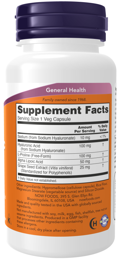 Now HYALURONIC ACID 100MG 2X PLUS   60 VCAPS