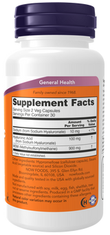 Now HYALURONIC ACID 50MG + MSM   120 VCAPS
