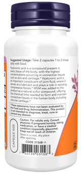 Now HYALURONIC ACID 50MG + MSM   120 VCAPS