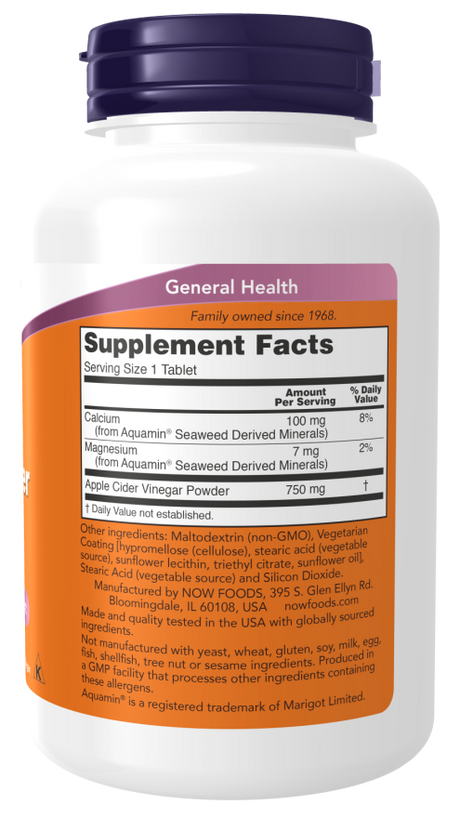 Now APPLE CIDER VINEGAR 750MG 180 TABLETS