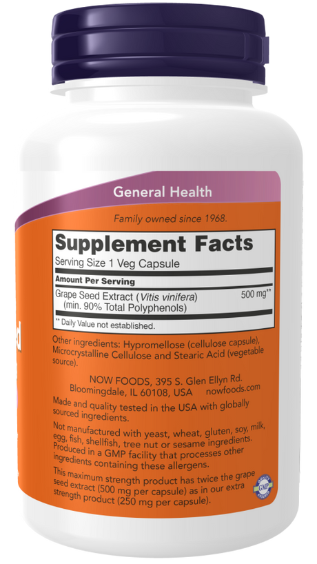 Now GRAPE SEED EXTRACT 500mg  90 VCAPS