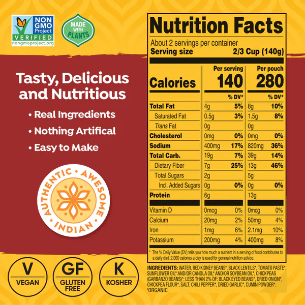 TASTY BITE Madras Lentils 3 Bean 10 OZ