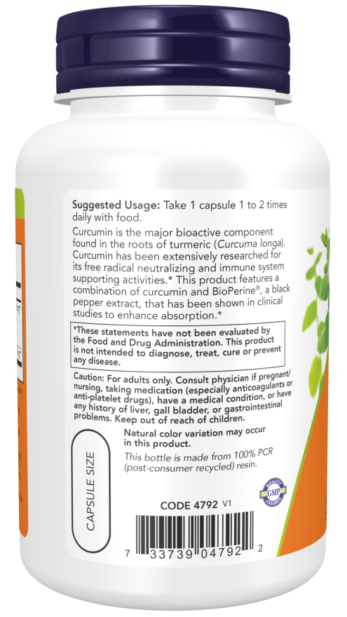 Now TURMERIC CURCUMIN + BIOPERINE  90 VCAPS