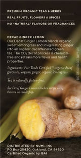 NUMI TEAS Decaf Ginger Lemon Green Tea 18 BAG