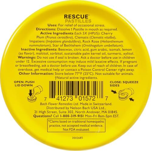 Bach Rescue Pastilles Natural Stress Relief Lemon Flavor