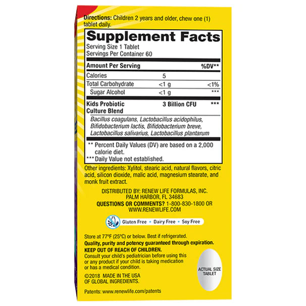 Renew Life UF KIDS PROBIOTIC 3 BILLION 60 CT
