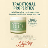 Unscented Whipped Tallow – All-Natural Moisturizer | Pure Beef Tallow Cream for Face & Body |Lady May Handmade, Preservative-Free Skincare: 9oz