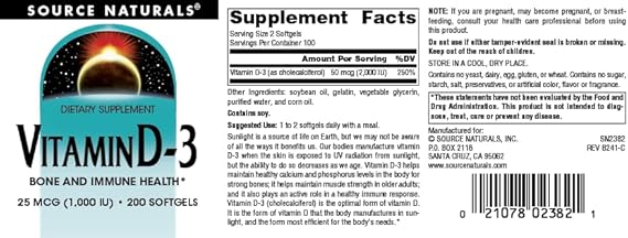 SOURCE NATURALS VITAMIN D-3 1000 IU 200SG