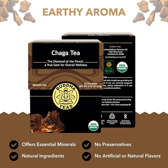 BUDDHA TEAS Organic Chaga Mushroom Tea 18 BAG