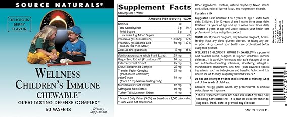 SOURCE NATURALS WELLNESS CHILDREN'S IMMUNE CHEWABLE 60 WAFERS