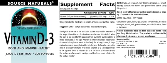 SOURCE NATURALS VITAMIN D-3 5000 IU 100SG