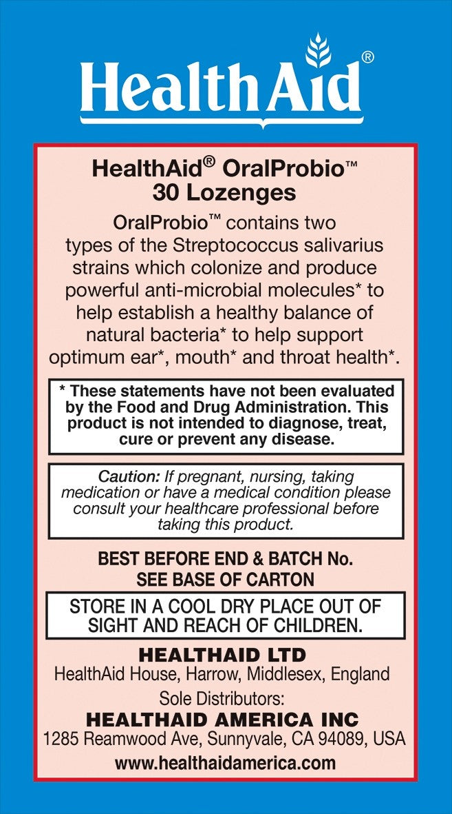 HEALTH AID ORAL PROBIO 30 LOZENGES