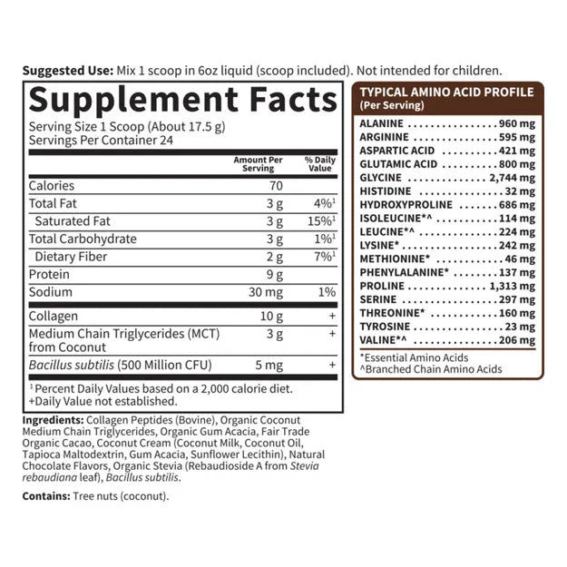 Garden of Life Grass Fed Collagen Coconut MCT Chocolate 420g POWDER