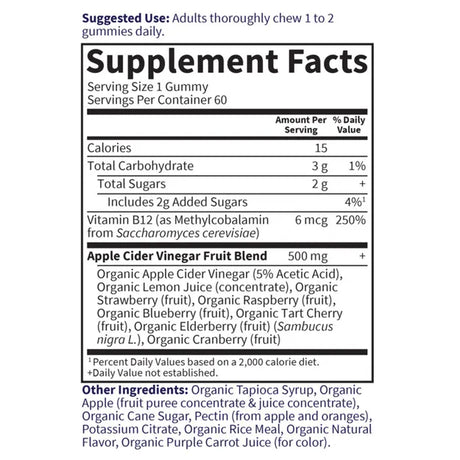 Garden of Life GOL Organics Apple Cider Vinegar 60ct GUMMY