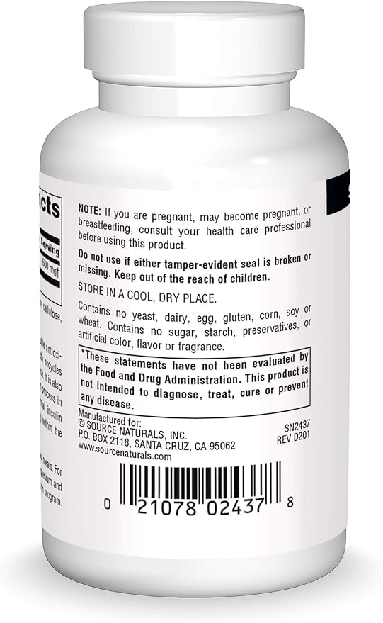 SOURCE NATURALS ALPHA LIPOIC ACID 600MG CAP 60