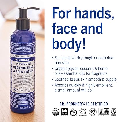 DR. BRONNER'S PEPPERMINT ORGANIC HAND & BODY LOTION 8 FL OZ