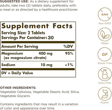 Solgar Magnesium Citrate Tablets (CALIFORNIA ACCOUNTS ONLY) 60tablet