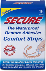 SECURE THE WATERPROOF DENTURE ADHESIVE COMFORT STRIPS 15 STRIPS