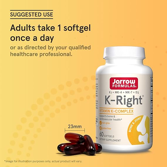 Jarrow Formulas K- Right Vitamin K Complex K1+MK-4+MK-7+D3
