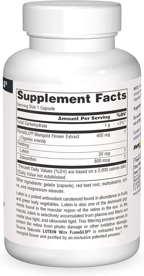 SOURCE NATURALS LUTEIN W/ FLORAGLO 20MG CAP 30C