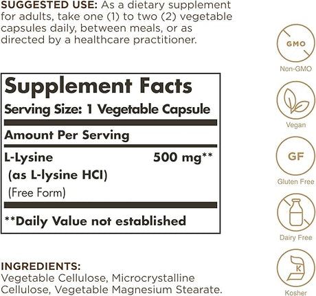 Solgar L-Lysine 500 mg Vegetable Capsules 100V cap