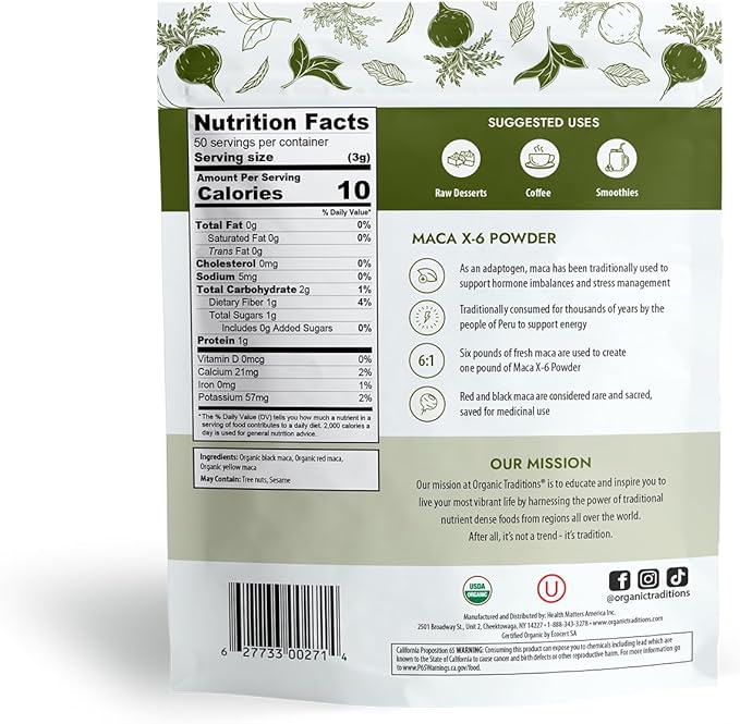 ORGANIC TRADITIONS MACA X 6 POWDER 5.3OZ