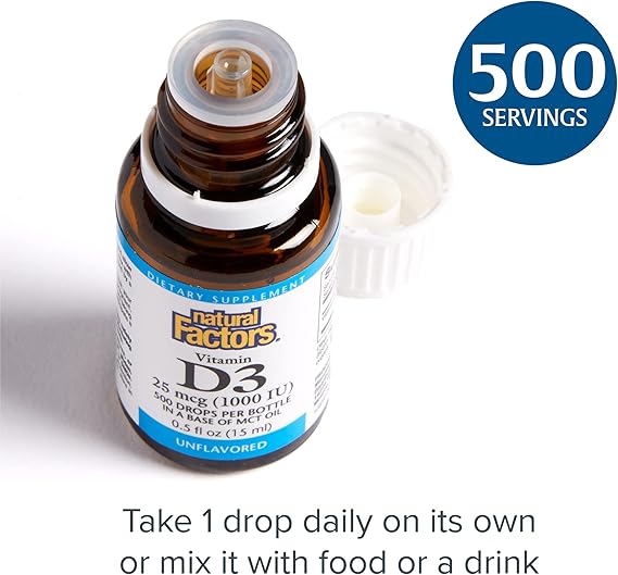 Natural Factors VITAMIN D3 DROPS 25 MCG (1,000 IU) 0.5/FL OZ