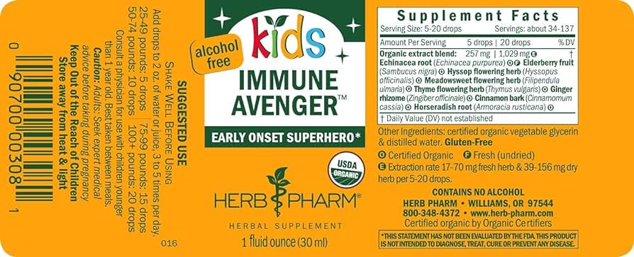 Herb Pharm KIDS IMMUNE AVENGER ALCOHOL-FREE 1 oz
