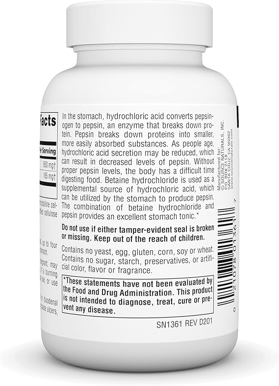 SOURCE NATURALS BETAINE HCL 650MG 90T