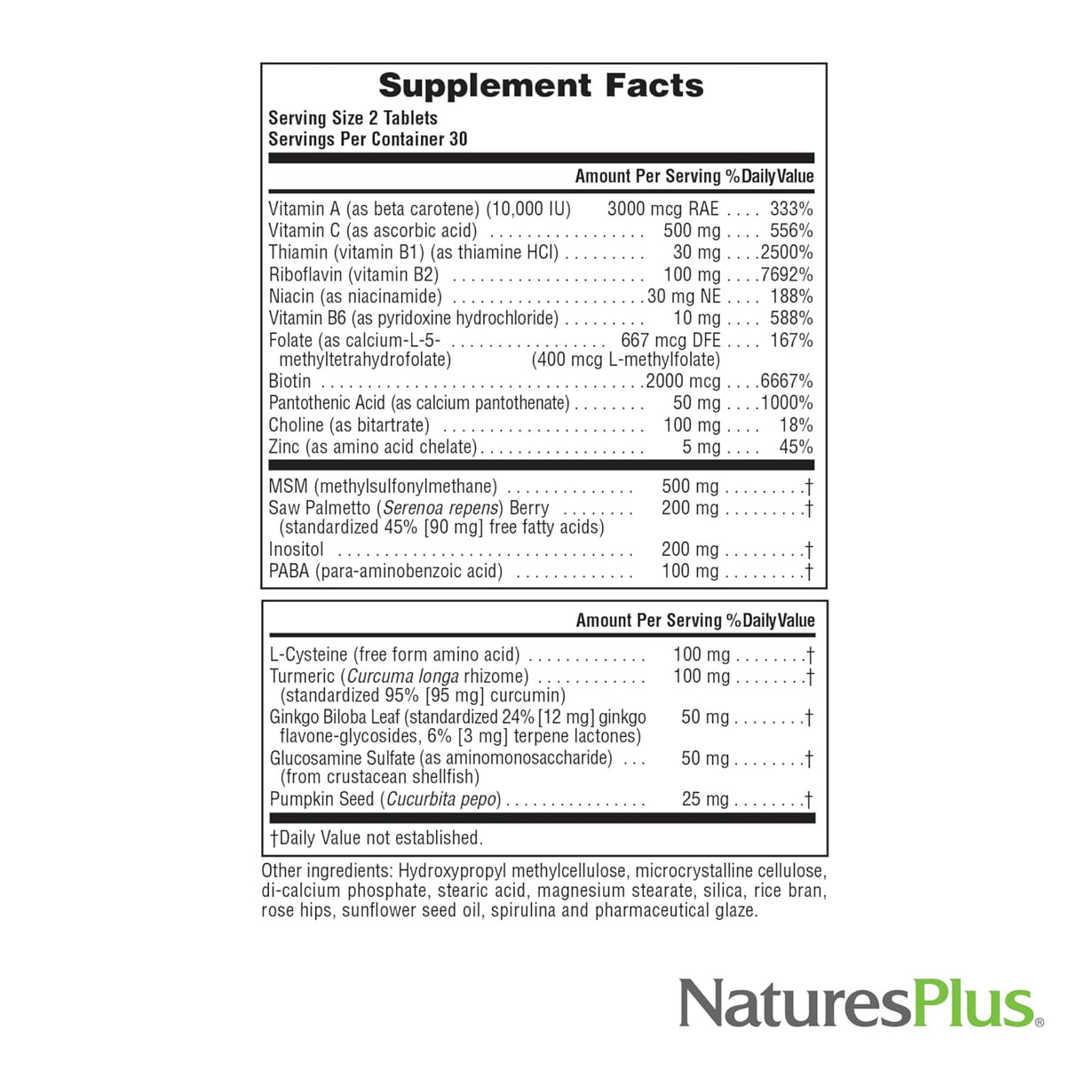 Natures Plus Men's Ultra Hair Plus With MSM 60 Tablets