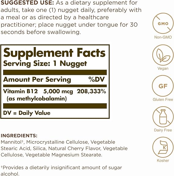 Solgar Methylcobalamin (Vitamin B12) 5000 mcg Nuggets 30tablet