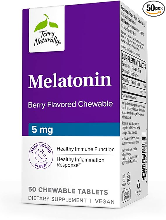 Terry Naturally Melatonin 5mg 50 Berry Chewable Tablets