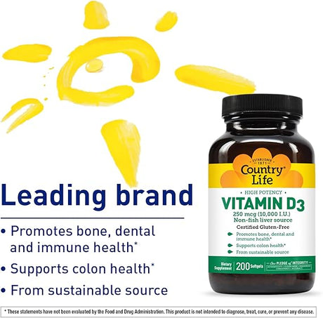 Country Life VITAMIN D3 10,000IU 200 Softgel
