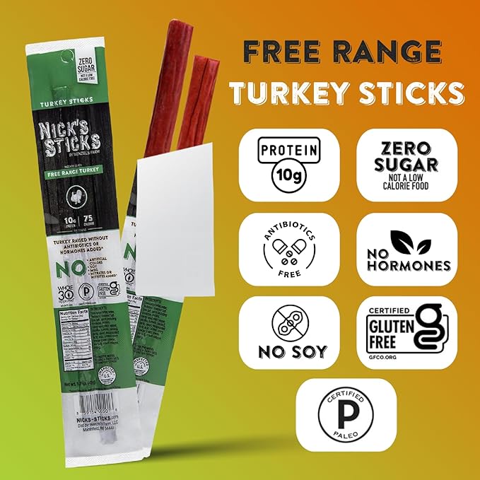 NICK`S STICKS Snack Stick,Turkey,Free Range 25/1.7 OZ