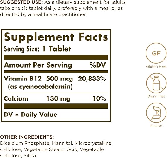Solgar Vitamin B12 500 mcg Tablets 100tablet