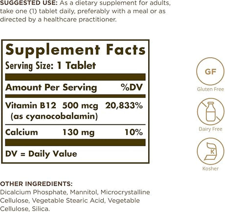 Solgar Vitamin B12 500 mcg Tablets 100tablet