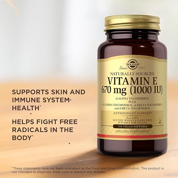 Solgar Vitamin E 670 mg (1000 IU) Vegan Softgels (d-Alpha Tocopherol & Mixed Tocopherols) 100softgel
