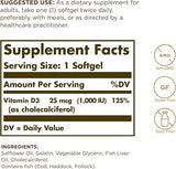 Solgar Vitamin D3 (Cholecalciferol) 25 mcg (1000 IU) Softgels 250softgel