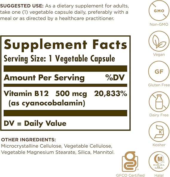 Solgar Vitamin B12 500 mcg Vegetable Capsules 100V cap