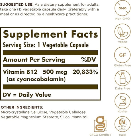 Solgar Vitamin B12 500 mcg Vegetable Capsules 100V cap