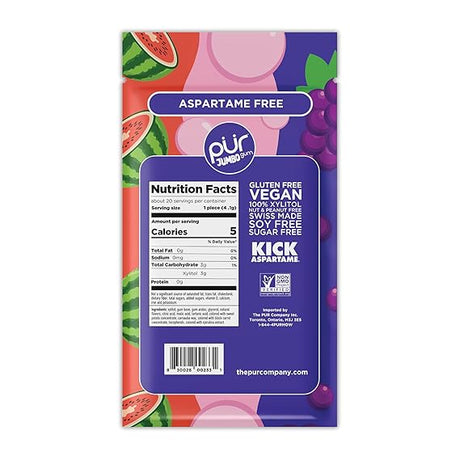 PUR GUM Grape Bubblegum Watermelon 20 Pieces - Single Pack