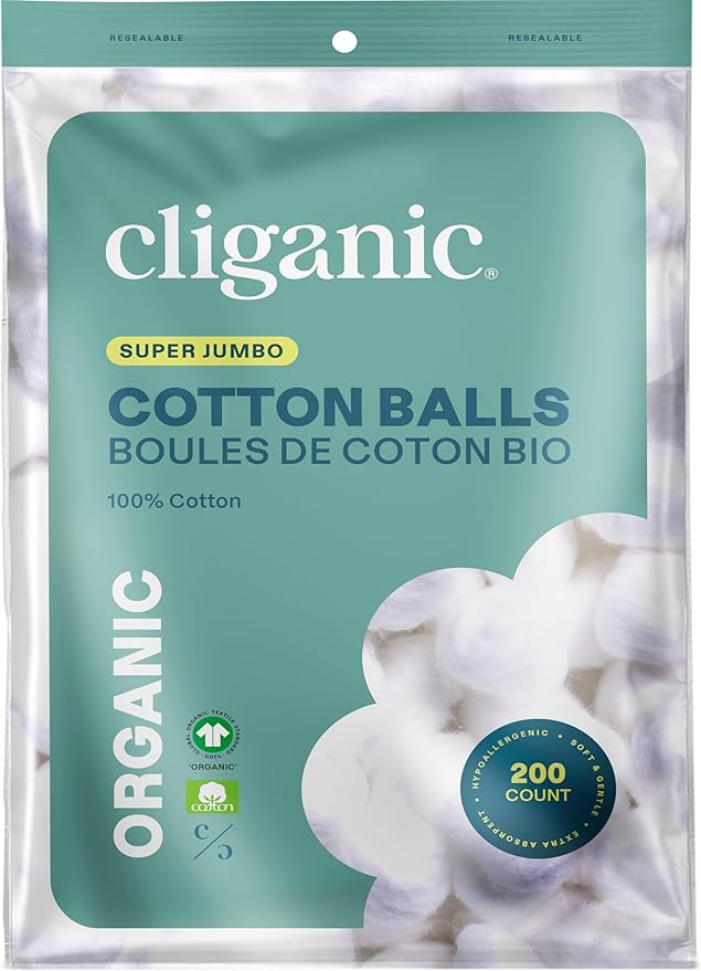 CLIGANIC COTTON BALLS SUPER JUMBO ORGANIC 200CT