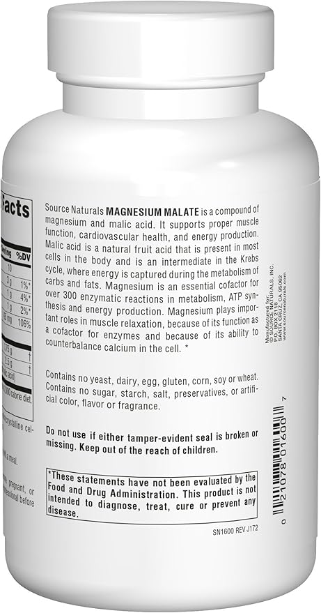 SOURCE NATURALS MAG MALATE CAP 625MG 100C