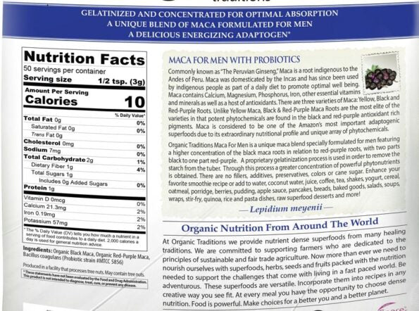 ORGANIC TRADITIONS MACA MENS POWDER WITH PROBIOTICS 5.3OZ